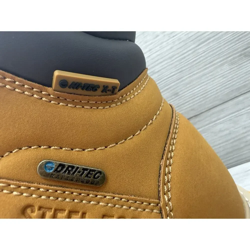 New Hi-Tec X-T Steel Toe Work Boots Mens Tan Waterproof Slip Resistant Size 9